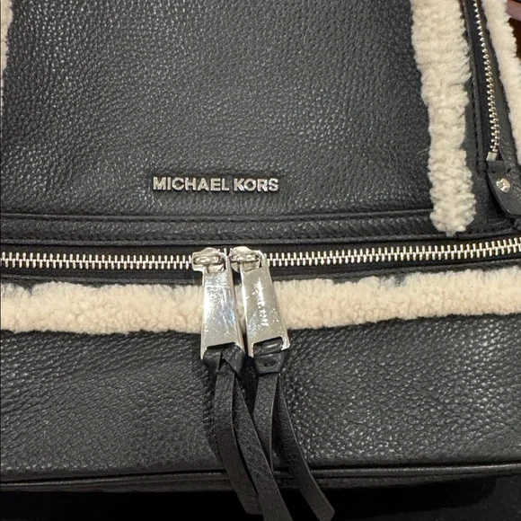 Michael Kors Rhea Black Leather and Cream Shearling Backpack - Picture 7 of 7